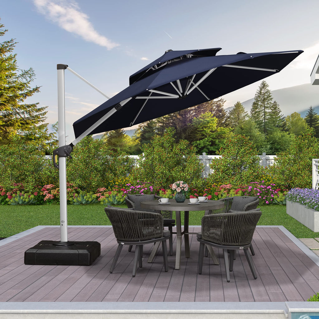 Navy Blue 10 FT Cantilever Patio Umbrella with Base J93766