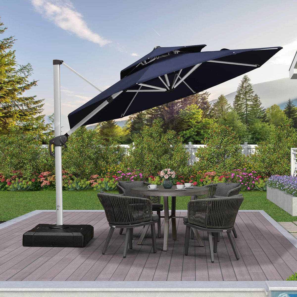 Navy Blue 10 FT Cantilever Patio Umbrella with Base J93766