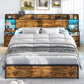 King Size Rustic Brown Bed Frame with Headboard and Nightstands J20264